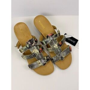 Vionic Orthaheel Snakeskin Print Wedge Sandals Multi Sage Green Orange Size 12